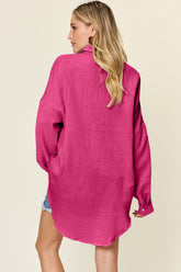 Double Take Full Size Pocketed Texture Button Up Shirt - MyEmpired