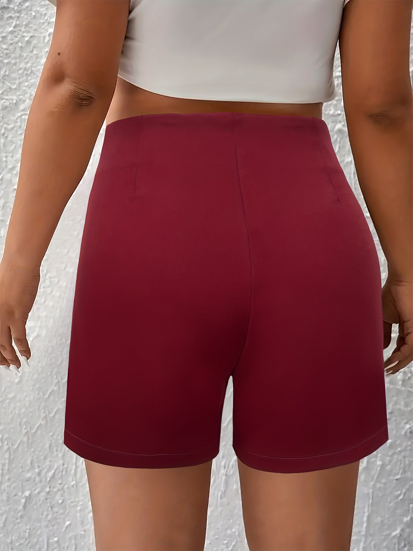 Solid Ruched High Waist Shorts, Casual Button Front Shorts For Spring & Summer, Women&