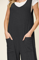Double Take Full Size Texture Sleeveless Wide Leg Jumpsuit - MyEmpired