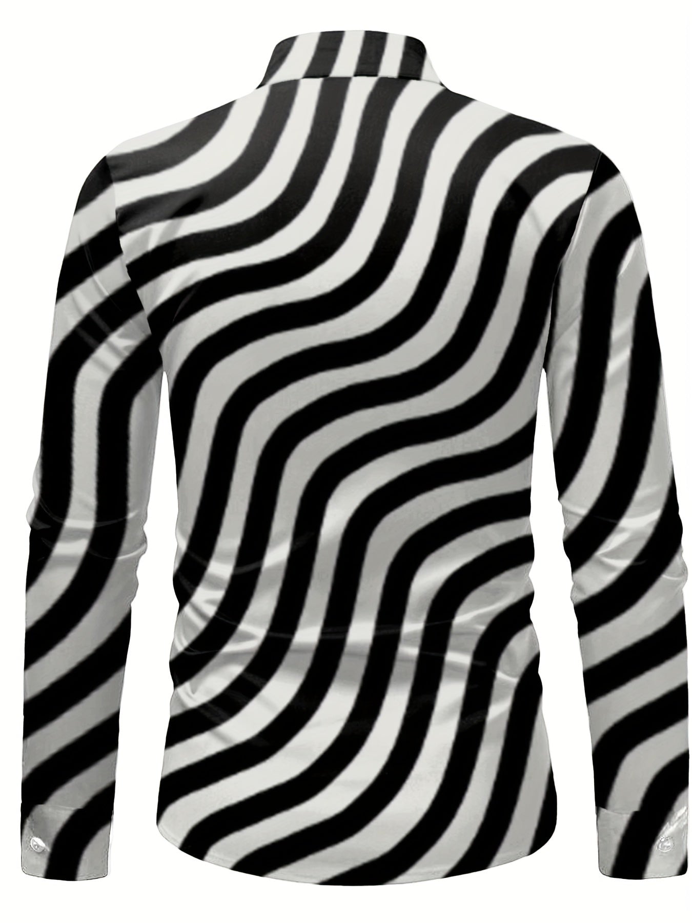 Men's Zebra Stripe Long Sleeve Shirt - Casual, Breathable Polyester Blend, Machine Washable - DJINGFC