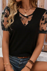 Flora Lace Patchwork Crew Neck Top - MyEmpired