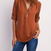 Solid V Neck Blouse - MyEmpired