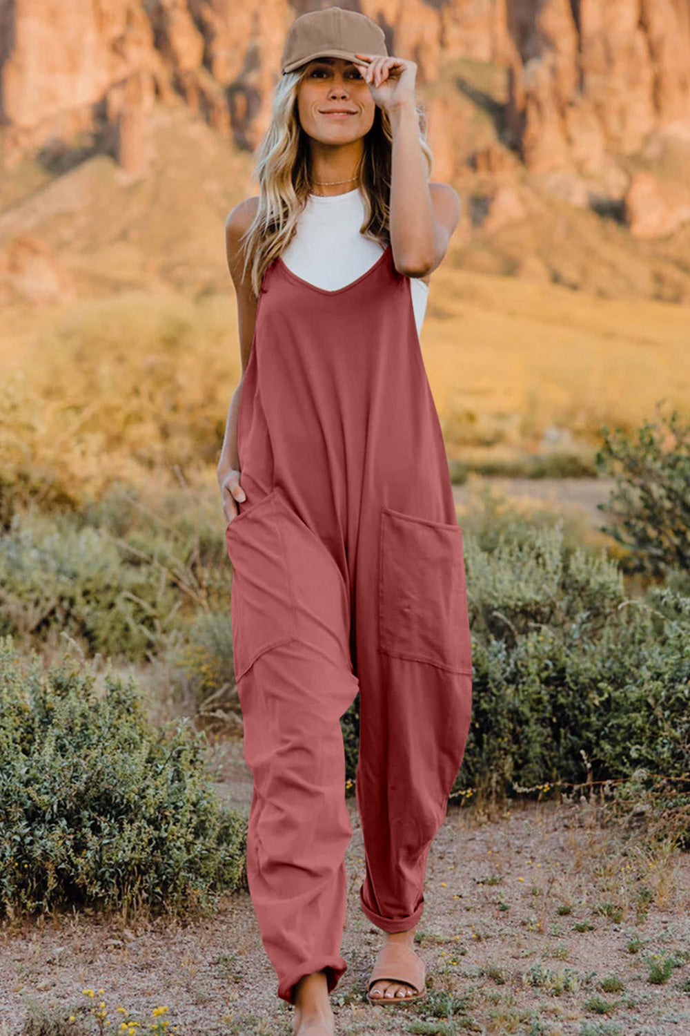 Double Take Full Size V-Neck Sleeveless Jumpsuit with Pockets - MyEmpired