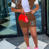 Letter Print Matching Two-piece Set, Color Block Jacket & Elastic Shorts Outfits, Women&