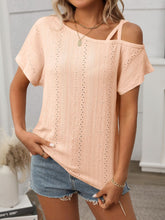 Eyelet Asymmetrical Shoulder Short Sleeve T-Shirt - MyEmpired