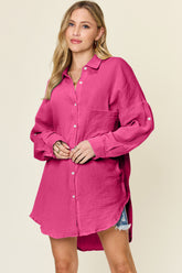 Double Take Full Size Pocketed Texture Button Up Shirt - MyEmpired