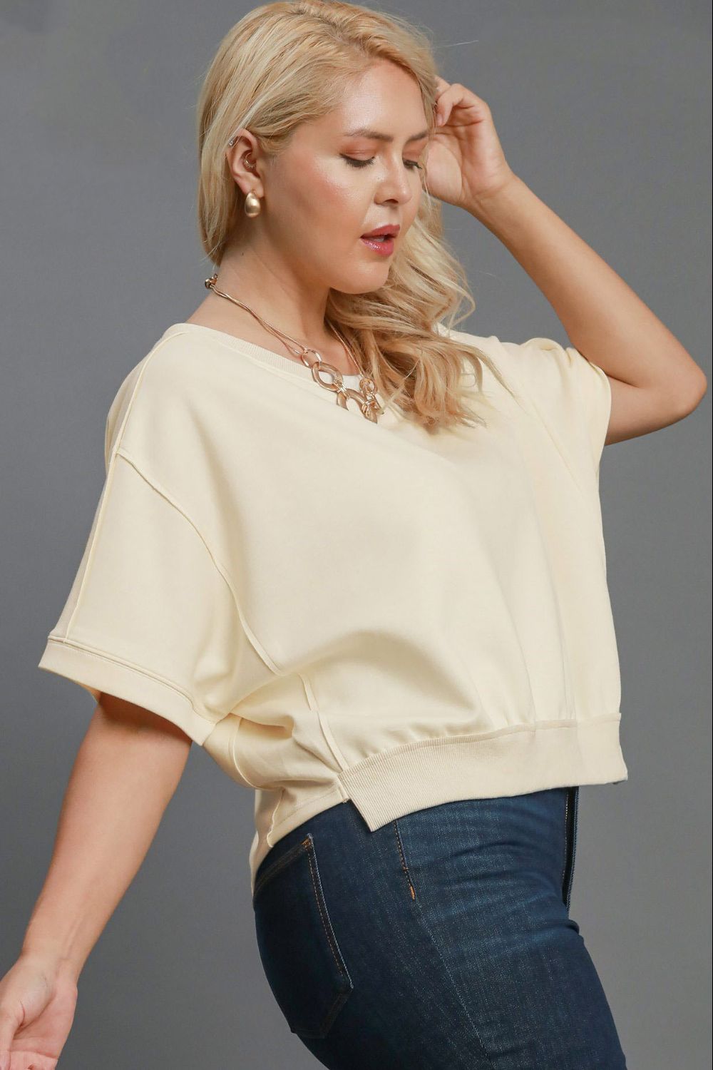 Umgee Full Size Lightweight Cropped Sweatshirt Plus Size - MyEmpired