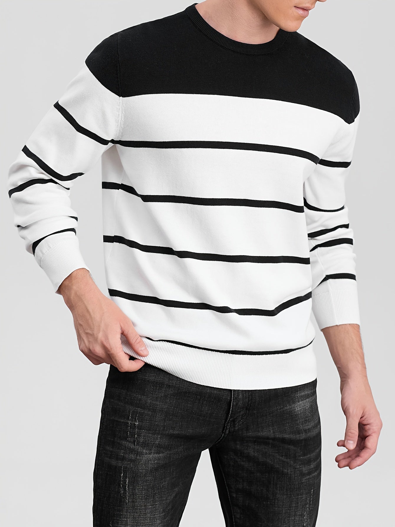 1pc Men'S Casual Cotton Crew Neck Sweater