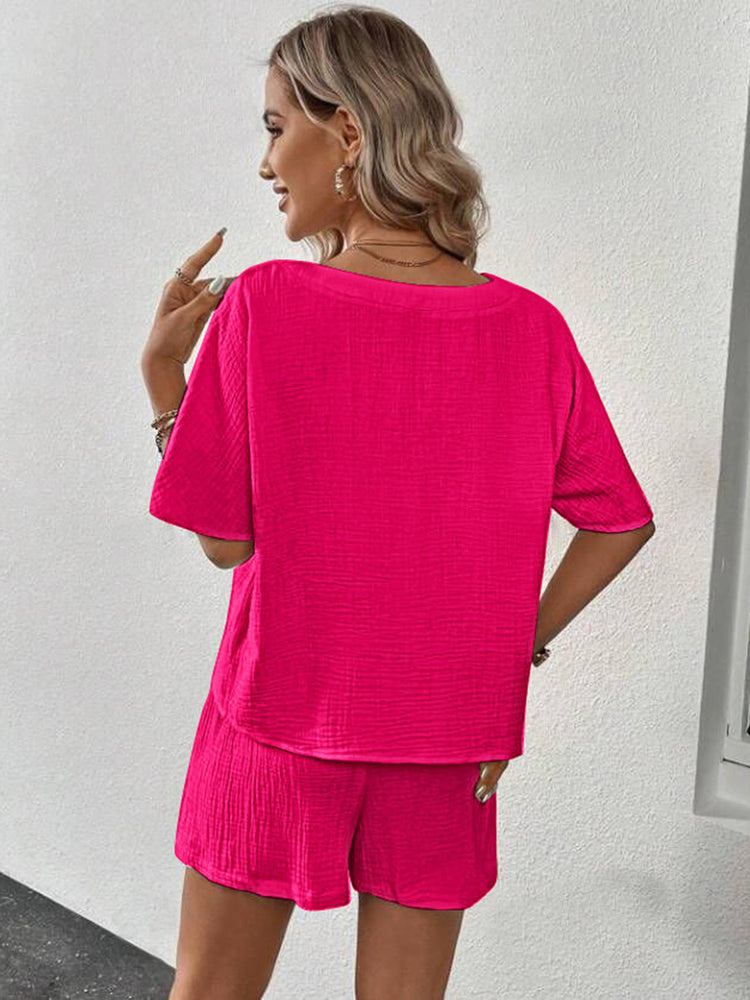V-Neck Half Sleeve Top and Shorts Set - MyEmpired