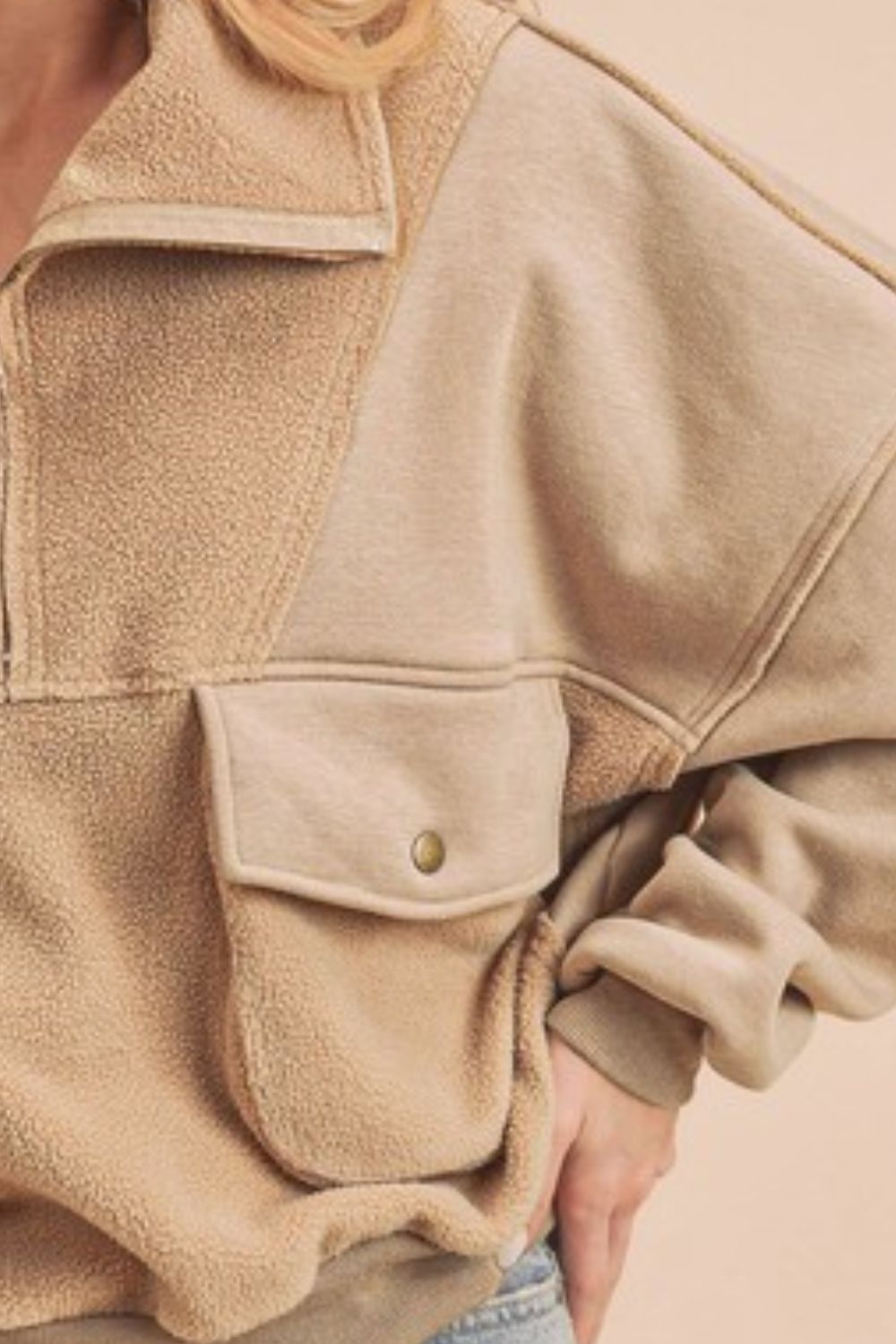 Aemi + Co Exposed Seam Half Zip Sweatshirt with Pockets - MyEmpired