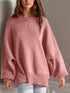 Double Take Side Slit Round Neck Long Sleeve Sweater - MyEmpired