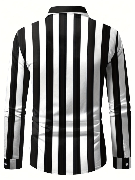 Men's Casual Striped Long Sleeve Button-Up Shirt