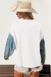 Double Take Raw Edge Star Contrast Sweatshirt - MyEmpired
