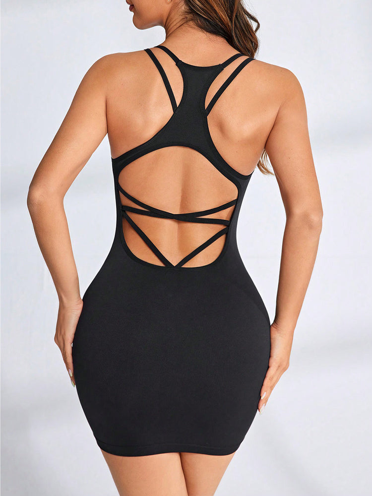 Crisscross Scoop Neck Active Dress - MyEmpired