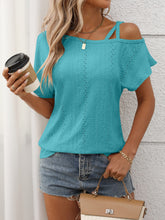 Eyelet Asymmetrical Shoulder Short Sleeve T-Shirt - MyEmpired