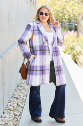 Double Take Full Size Plaid Button Up Lapel Collar Coat - MyEmpired
