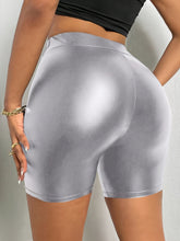 Faux Leather Solid Color Skinny Shorts, Elegant High Waist Shorts For Spring & Summer, Women&