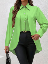 Solid Color Button Front Shirt, Elegant Long Sleeve Shirt For Spring & Fall, Women&