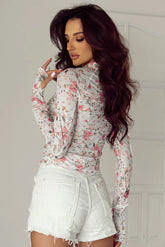 Floral Mock Neck Long Sleeve Blouse - MyEmpired