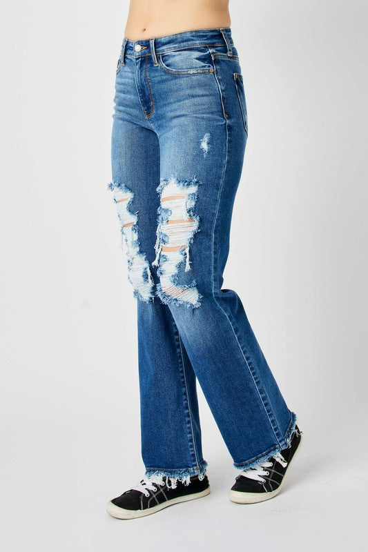 Judy Blue Full Size Mid Rise Distressed Raw Hem Jeans - MyEmpired