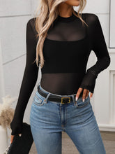 Mock Neck Long Sleeve Sheer Top - MyEmpired