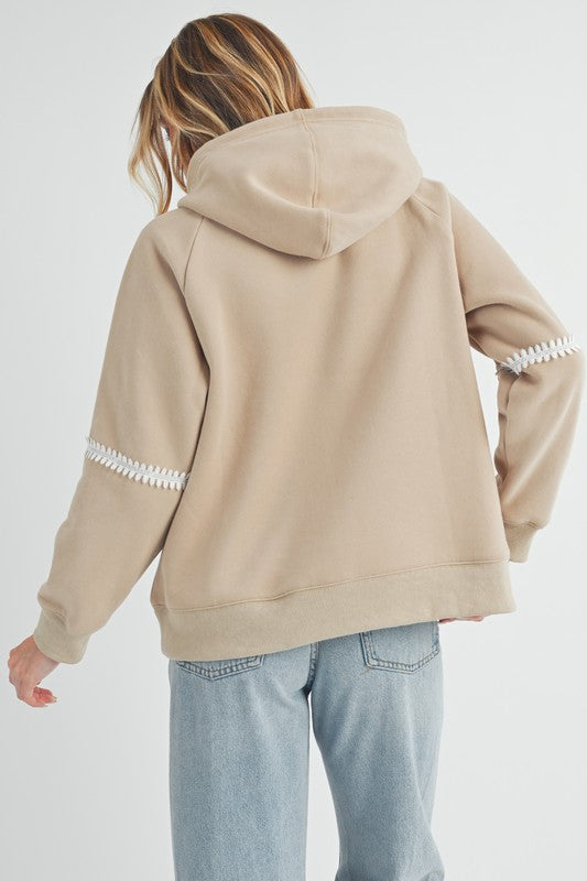 Aemi + Co Lace Detail Drawstring Hoodie with Kangaroo Pocket - MyEmpired