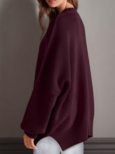 Double Take Side Slit Round Neck Long Sleeve Sweater - MyEmpired