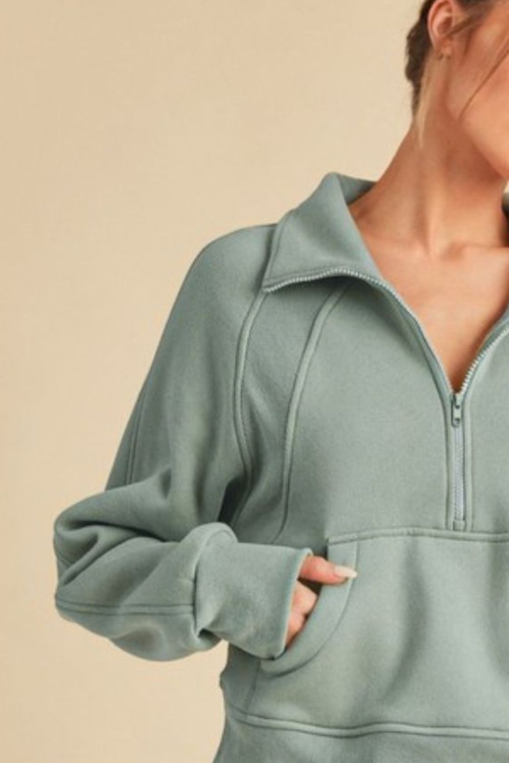 Aemi + Co Half Zip Raglan Sleeve Sweatshirt with Kangaroo Pocket - MyEmpired