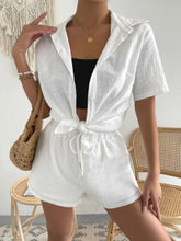 Button Up Short Sleeve Shirt and Drawstring Shorts Set - MyEmpired