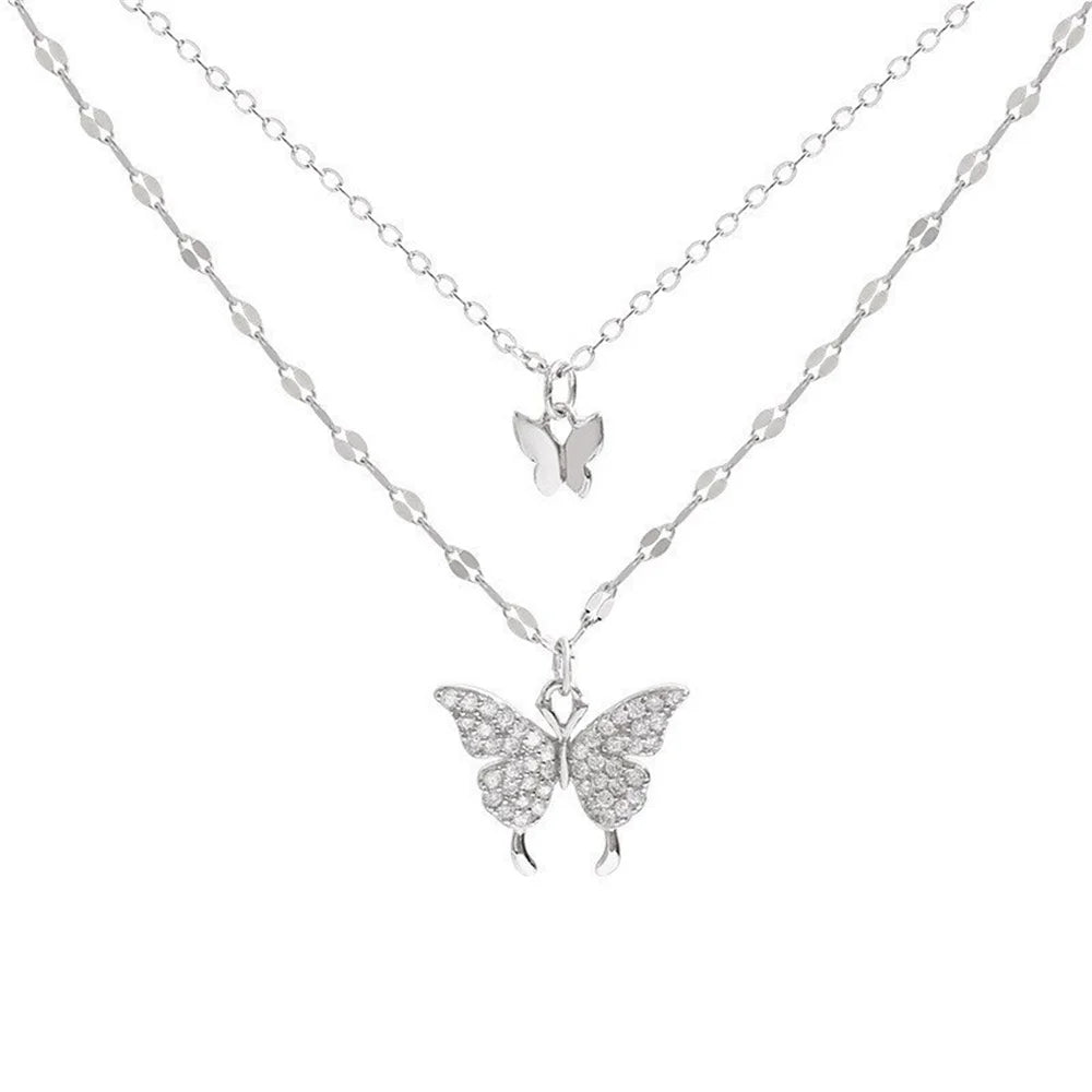 New Shiny Butterfly Necklace Ladies Exquisite Double Layer Clavicle Chain Necklace Jewelry for Ladies Gift - MyEmpired