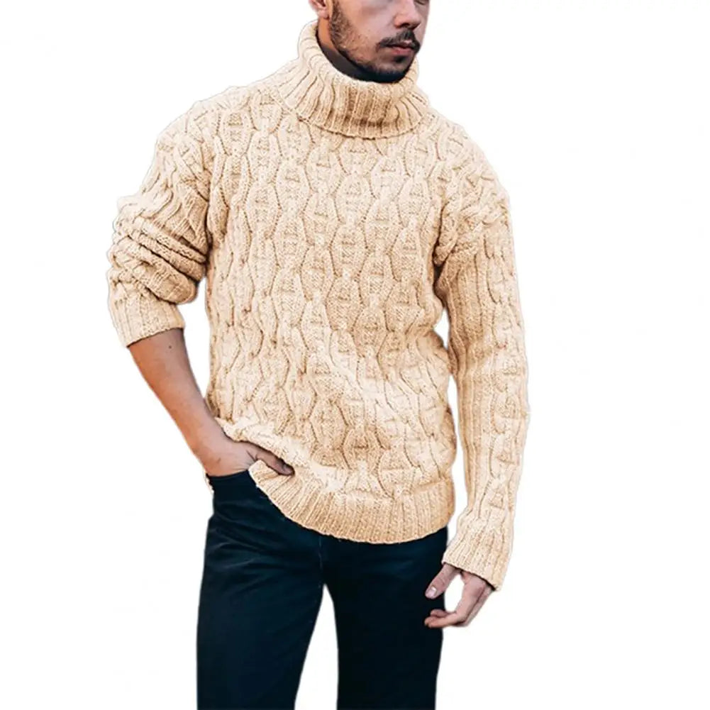 Sweater Ribbed Thermal Soft Ribbed Twisted Thick Woolen Yarn Turtleneck Men's Loose Knit Sweater for Winter