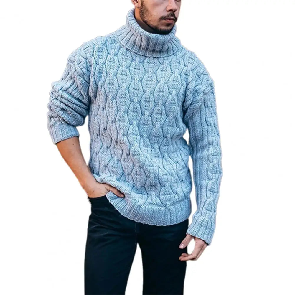 Sweater Ribbed Thermal Soft Ribbed Twisted Thick Woolen Yarn Turtleneck Men's Loose Knit Sweater for Winter