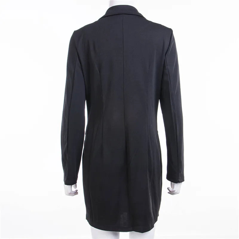 Women Dress Trench Slim Wool Long Coat Jacket Blazer Tops Office Ladies Autumn Winter Blazer Slim Mini Dress V-Neck Outwear - MyEmpired