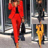 Women Jacket Blazer Suit Fashion Casual Ladies Solid Color Two Piece 2021 Autumn Winter Office Wear Elegant Suit Jacket Pants - MyEmpired