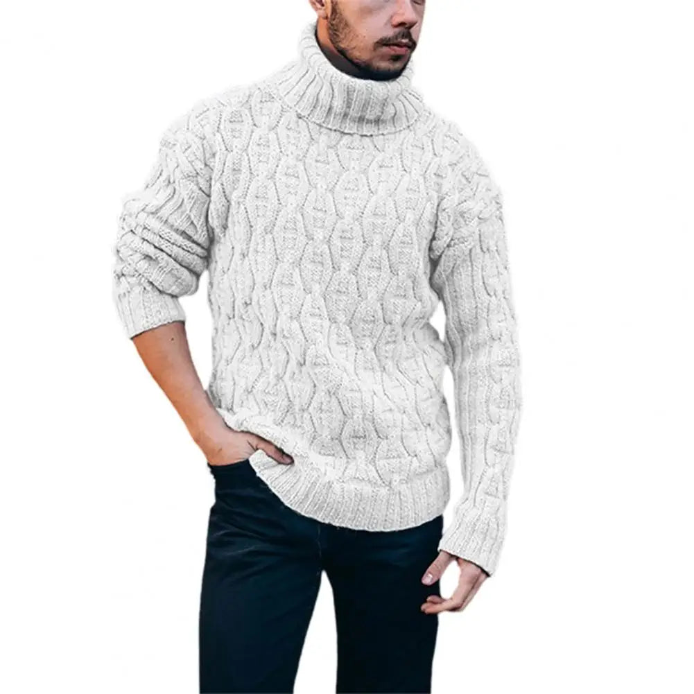 Sweater Ribbed Thermal Soft Ribbed Twisted Thick Woolen Yarn Turtleneck Men's Loose Knit Sweater for Winter