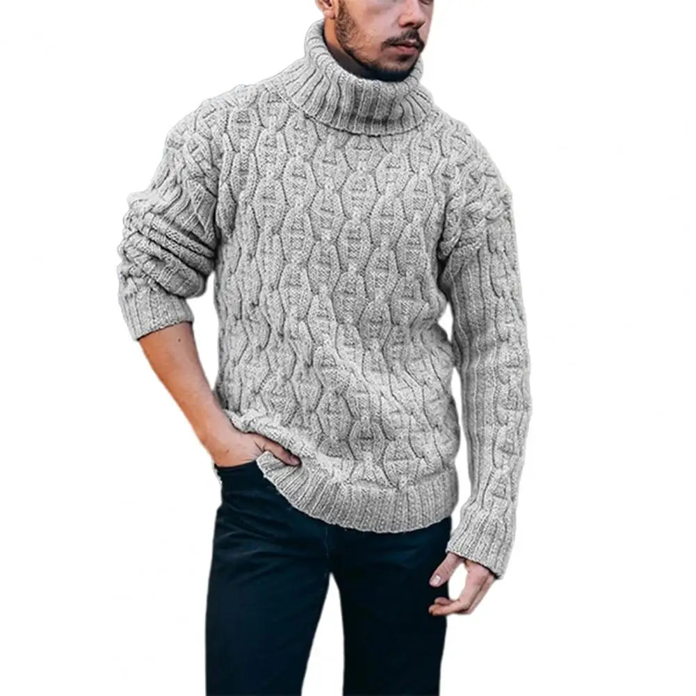 Sweater Ribbed Thermal Soft Ribbed Twisted Thick Woolen Yarn Turtleneck Men's Loose Knit Sweater for Winter