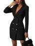 Women Dress Trench Slim Wool Long Coat Jacket Blazer Tops Office Ladies Autumn Winter Blazer Slim Mini Dress V-Neck Outwear - MyEmpired