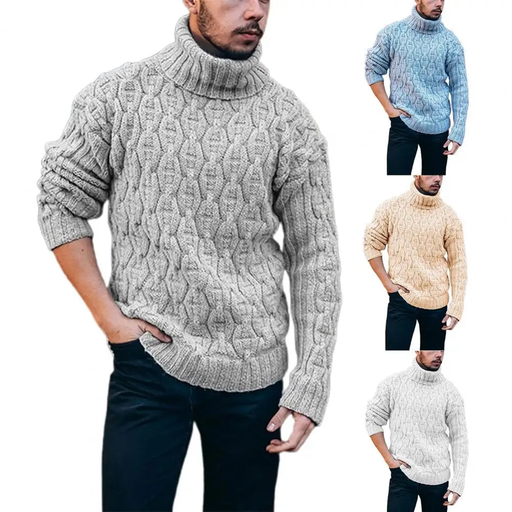 Sweater Ribbed Thermal Soft Ribbed Twisted Thick Woolen Yarn Turtleneck Men's Loose Knit Sweater for Winter