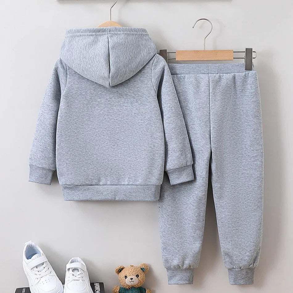 Cute and Comfy Girls Hoodie and Plush Lined Long Pants Set Delicate Butterfly Pattern Autumn and Winter Fashion Children Sets