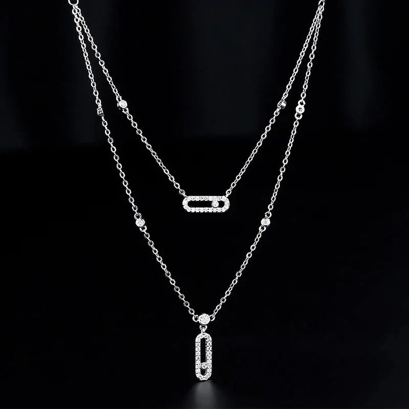 Luxury Silver-color AAA Zircon Choker Two-Layers Necklace Simple Shiny Pendants For Women Fine Jewelry