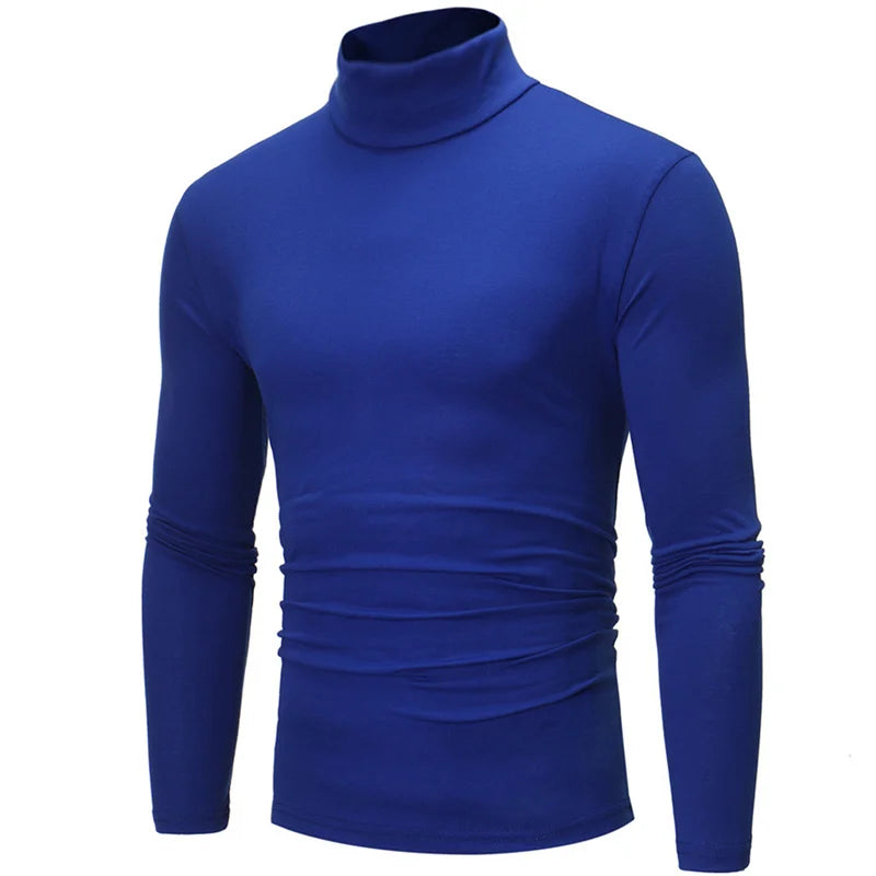 Turtleneck For Men Solid Color Slim Elastic Thin Pullover Spring Autumn Underwear Turtleneck Men Knitting Blouse Base Tshirt Top