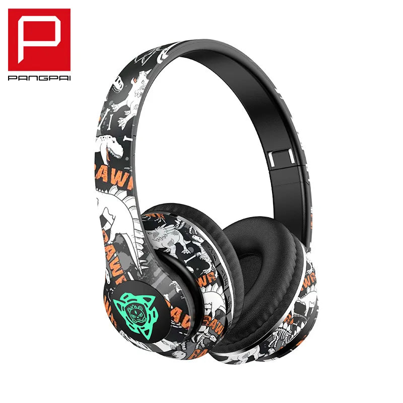 Graffiti Foldable Bluetooth Headphones Llluminated Wireless Noise Canceling Bass Headset Game Earphone With Mic For Kids Gifts