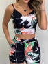 Print Spaghetti Strap Crop Top & Short Sets Casual Summer 2 Piece Outfits for Women - MyEmpired