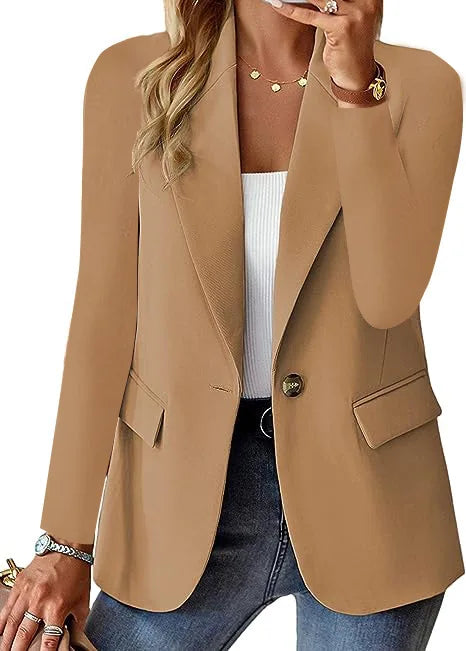 Fashionable Casual Women Blazer 2024 Spring Autumn New Solid Color Turn Down Collar Long Sleeve Suit Coat Elegant Office Lady - MyEmpired