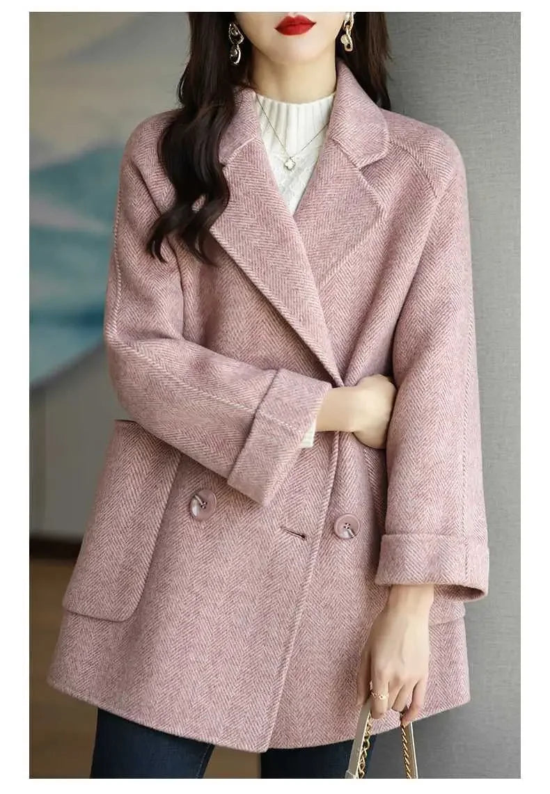 Women's Winter Coats Fashion Wool & Blends Overcoat Female Elegant Solid Thick Coat Double Breasted Long Jackets for Women 2023