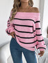 Womens Autumn Winter Off The Shoulder Knit Sweater Color Block Striped Lantern Sleeve Pullover Sweaters Knitted Jumper Tops - MyEmpired
