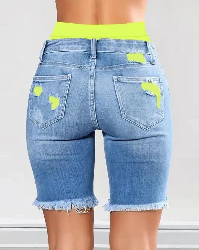 Ripped 2-In-1 Denim Skinny Shorts