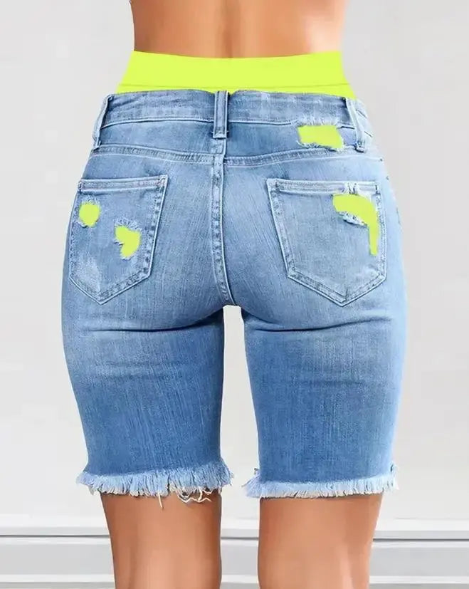 Ripped 2-In-1 Denim Skinny Shorts - MyEmpired