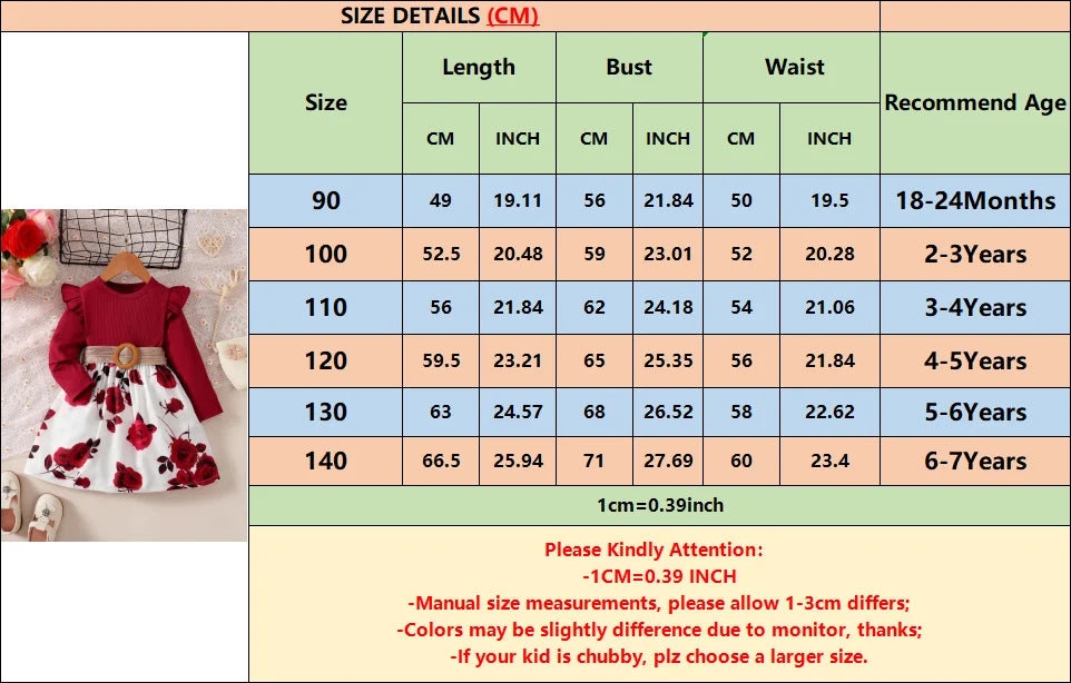 1-7 Years Children Girls New Year Dress Red - MyEmpired