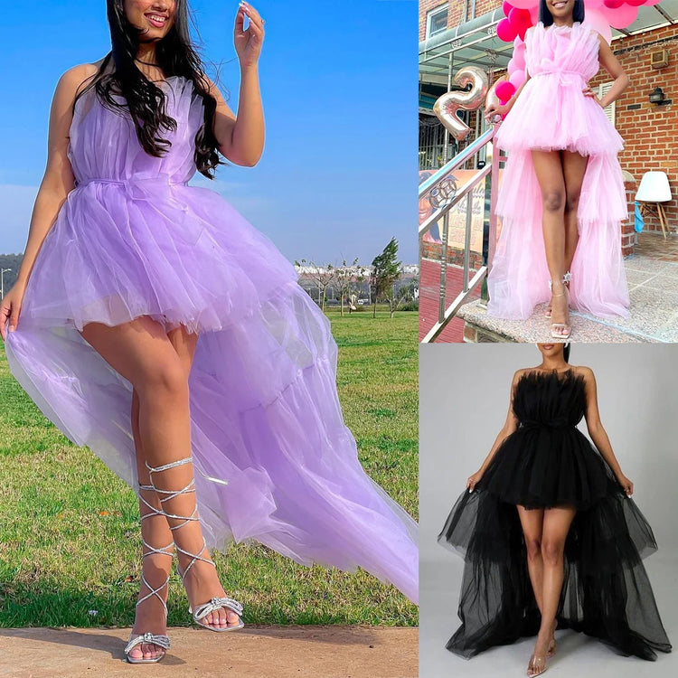 Elegant Mesh Tulle Wedding Party Dress for Women Strapless Off Shoulder High Waist Evening Gowns Formal Occasion Prom Dresses - MyEmpired